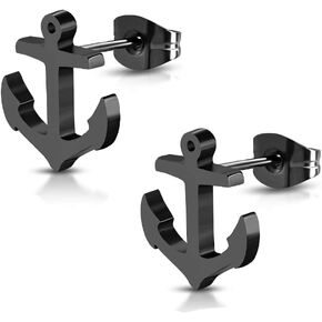 DianaL Boutique 316L Black Stainless Steel Nautical Marine Anchor Stud Earrings Gift Boxed Fashion Jewelry