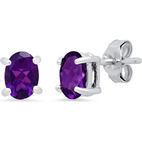 925 Sterling Silver Gemstone Oval Stud Earrings for Women 5mm Birthstone with Push Backs by MAX + STONE