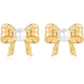 Gold Bow Stud Earrings for Women Pearl Bow Stud Earrings for Women Christmas Fashion Jewelry