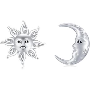 OHAYOO Sun and Moon Earrings 925 Sterling Silver Earrings Celestial Mismatched Stud Earrings Celestial Jewelry Gifts for Women