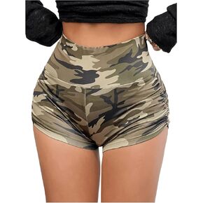 WDIRARA Women's High Waisted Butt Lifting Shorts Workout Ruched Biker Running Shorts