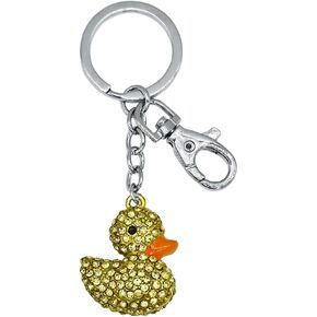 Cute Crystal Rhinestone Rubber Ducky Car Key Chain Ring Charm Sparkling Duck Keychain Pendant For Women Girls Purse