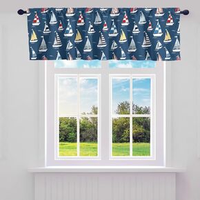 Sailboat Valance Curtains for Living Room Bedroom, Nautical Ocean Theme Curtain Valances for Windows Bathroom, Marine Sea Adventure Curtain Valances for Windows Bathroom, 1 Panel 52"x12", Navy Blue