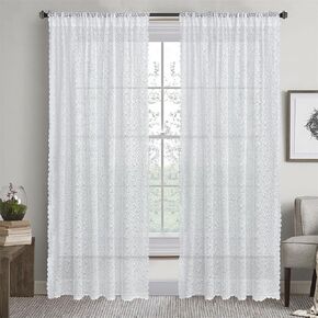 GYROHOME Floral Lace Sheer Curtains, Rod Pocket Light Filtering Voile Drapes for Bedroom, Vintage Style Textured Sheer Curtains,2 Panels, White, 39x78inch