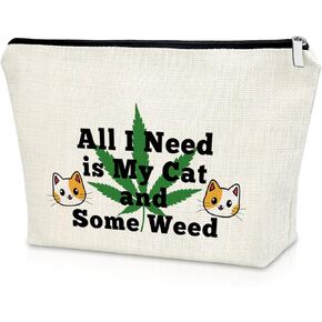 Cat Lover Gift for Women Weed Leaf Gifts Makeup Bag Friendship Gifts for Friend Female Birthday Gifts for Sister Cosmetic Bag Cat Mom Gifts Thanksgiving Christmas Gifts Cosmetic Travel Pouch