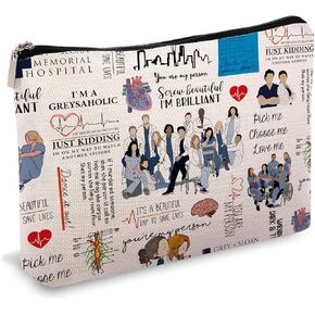OUZ TV Show Inspired Grey Sloan Memorial Hospital Makeup Bag,Zipper Cosmetic Bag Travel Pouch Gift,Doctor Anatomy Fans Merchandise Grey Cosmetic Bag for Girl Women(Grey Sloan)