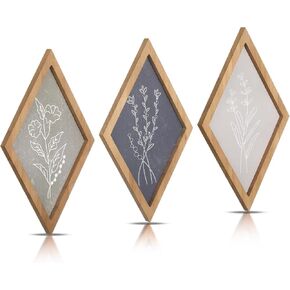 Yerliker 3 Pcs Botanical Wall Prints Wall Decor Set Boho Vintage Wall Art Plant Framed Wall Prints for Rustic Farmhouse Home Kitchen Bedroom, 13" x 8" (Gentle)