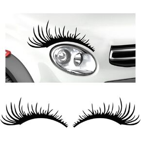 2 PCS Eyelash Decal for Car Headlight, Waterproof Auto Funny Fake Eyelash Sticker for Decoration, Self-Adhesive Sticker for Vehicle Headlamp, Universal Car Accessories (Black)