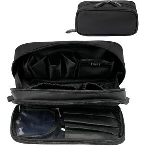 Small Nylon Makeup Bag Portable 2 Compartment Travel Cosmetic Bag Waterproof Makeup Brush Lipsticks Organizer Bag (Black)