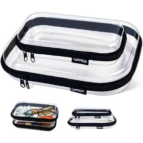 Clear Hard Zipper Case for Storage, Waterproof Plastic Clear Hard Case Zipper Pouch（2PCS）