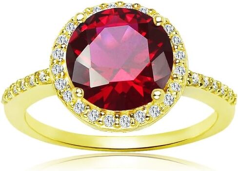 Ice Gems Sterling Silver Simulated Ruby and Cubic Zirconia Round Halo Ring in Kuwait