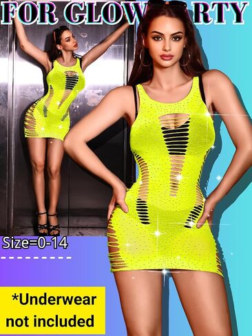 Sexy Glitter Fishnet Dress for Women,Sparkly Sheer Mesh Bodycon Mini Dresses,Exotic Dancewear Club Rave Outfits in Saudi Arabia