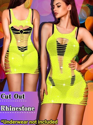 Sexy Glitter Fishnet Dress for Women,Sparkly Sheer Mesh Bodycon Mini Dresses,Exotic Dancewear Club Rave Outfits in Saudi Arabia