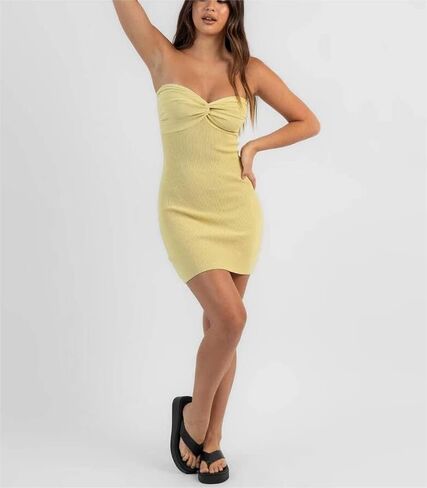 Sdencin Women Sexy Twist Knot Front Ribbed Knit Bodycon Bandeau Tube Mini Dress Solid Strapless Short Pencil Party Dress in Saudi Arabia