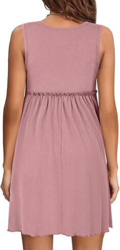 LYANER Women's Rib Knit Round Neck Frill Trim Flowy Shift Sleeveless Tank Mini Short Dress in Kuwait