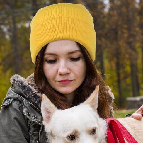 Yellow Beanie Hat for Men Women, Yellow Winter Knit Beanies Unisex Warm Cuff Beanie Soft Knitted Skull Caps Fashionable Headwear for Skating Running Hiking Biking in Saudi Arabia