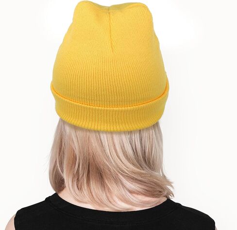 Yellow Beanie Hat for Men Women, Yellow Winter Knit Beanies Unisex Warm Cuff Beanie Soft Knitted Skull Caps Fashionable Headwear for Skating Running Hiking Biking in Saudi Arabia