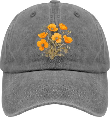 California Poppies Vintage Hats for Women Baseball Cap Stylish Washed Workout Hats Breathable, Pigment Gray in Saudi Arabia