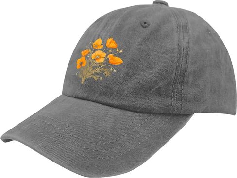 California Poppies Vintage Hats for Women Baseball Cap Stylish Washed Workout Hats Breathable, Pigment Gray in Saudi Arabia