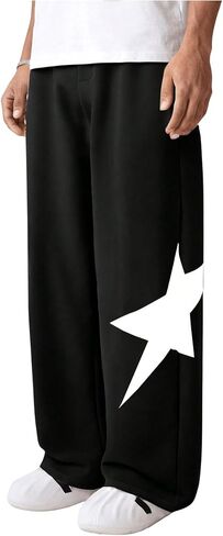 GORGLITTER Men's Y2K Star Pants Graphic Baggy Sweatpants Elastic Waist Loose Wide Leg Joggers in Kuwait