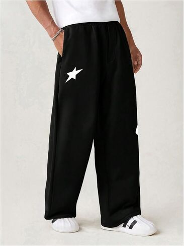 GORGLITTER Men's Y2K Star Pants Graphic Baggy Sweatpants Elastic Waist Loose Wide Leg Joggers in Kuwait