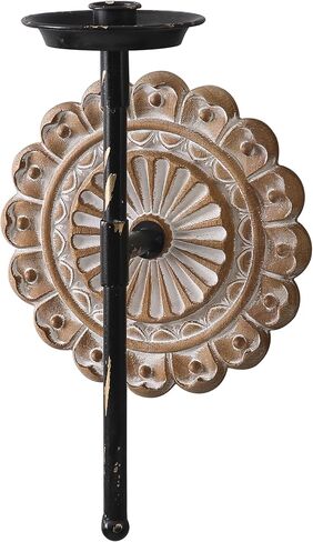 SOFE Farmhouse Hanging Candle Holder, Candle Wall Sconce with Wooden Floral Sculpture, Tapered Candlestick Holders Wrought Iron Wall Decor, Living Room, Hallway Decor in Kuwait