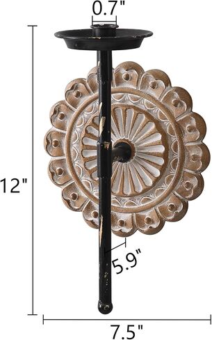 SOFE Farmhouse Hanging Candle Holder, Candle Wall Sconce with Wooden Floral Sculpture, Tapered Candlestick Holders Wrought Iron Wall Decor, Living Room, Hallway Decor in Kuwait