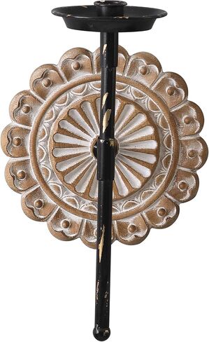 SOFE Farmhouse Hanging Candle Holder, Candle Wall Sconce with Wooden Floral Sculpture, Tapered Candlestick Holders Wrought Iron Wall Decor, Living Room, Hallway Decor in Kuwait