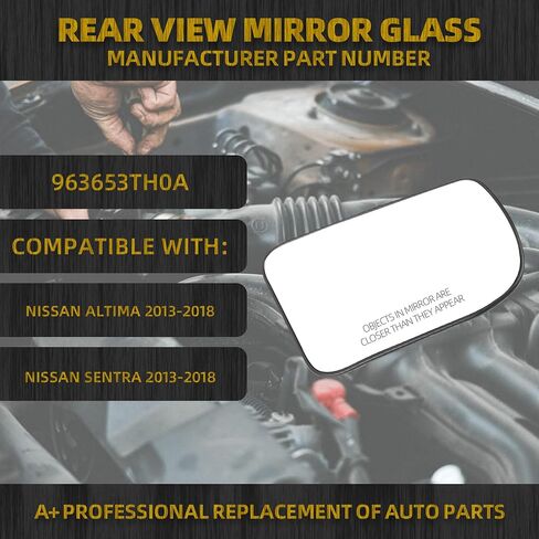 Dasbecan Left driver rearview mirror Glass heated with Backing Plate Compatible with Nissan Altima Sentra 2013 2014 2015 2016 2017 2018 Replace 963663TH0A LH in Kuwait