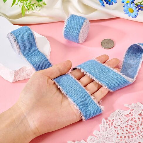 Pandahall 10.93 Yard Stitch Denim Ribbon 0.39 Inches Marine Blue Jeans Cloth Fabric Ribbon for Sewing Hairclip Garment Decoration in Saudi Arabia
