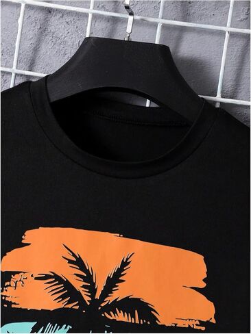 Boy's 2 Piece Outfits Short Sleeve Tropical Graphic Tee Shirts and Bermuda Shorts Summer Sets in Saudi Arabia