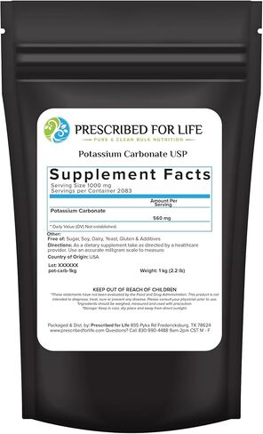 Prescribed for Life Potassium Carbonate Powder | Natural USP Food Grade Potash for Plants, Soap, Supplements, & More | Pure Bulk Potassium Powder 1 Kg in Kuwait