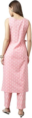 Women's Baby Pink Cotton A-line Kurta with Pant in Saudi Arabia