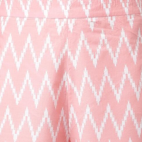 Women's Baby Pink Cotton A-line Kurta with Pant in Saudi Arabia