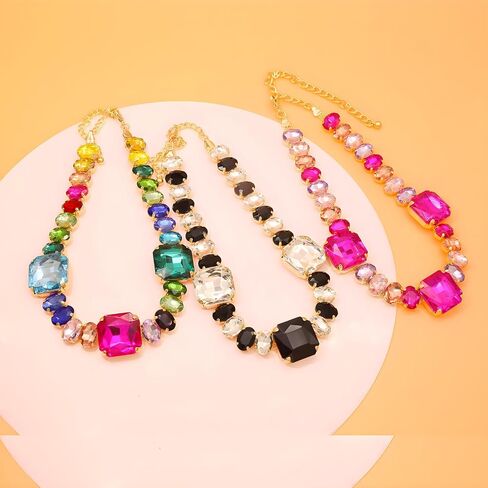 JNF Colorful Crystal Rhinestone Choker Collar Necklace For Women Twisted 3 Strand Statement Necklace Trendy Sparkly Gold Neck Chain Wedding Bridal Jewelry in Saudi Arabia
