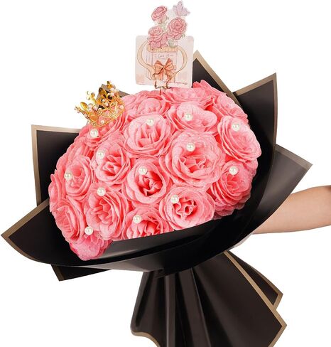 Glitter Roses Bouquet, DIY Artificial Bouquet of Shiny Fake Flower, Everlasting Shiny Rose for Valentine's Day, Anniversary, Engagement, Wedding, Birthday Gifts for Women, Mom(25 Roses Yellow) in Kuwait