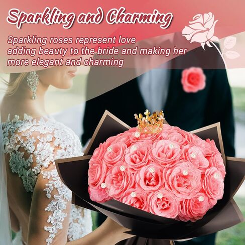 Glitter Roses Bouquet, DIY Artificial Bouquet of Shiny Fake Flower, Everlasting Shiny Rose for Valentine's Day, Anniversary, Engagement, Wedding, Birthday Gifts for Women, Mom(25 Roses Yellow) in Kuwait