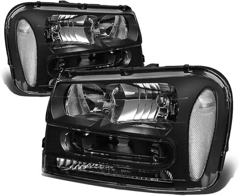 Auto Dynasty Headlights Assembly Compatible with 2002-2009 Chevy Trailblazer/Trailblazer EXT, Pair of Halogen Headlamps Replacement, Fits Full Length Grill Bar Model, Smoked Lens Amber Corner in Saudi Arabia