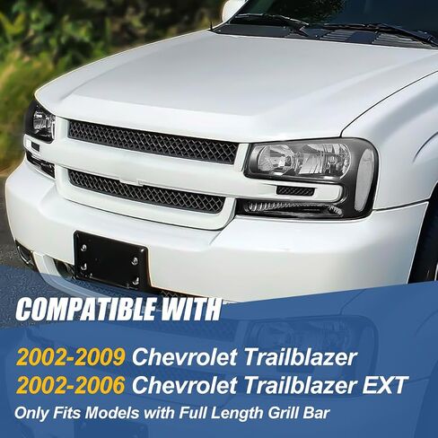 Auto Dynasty Headlights Assembly Compatible with 2002-2009 Chevy Trailblazer/Trailblazer EXT, Pair of Halogen Headlamps Replacement, Fits Full Length Grill Bar Model, Smoked Lens Amber Corner in Saudi Arabia