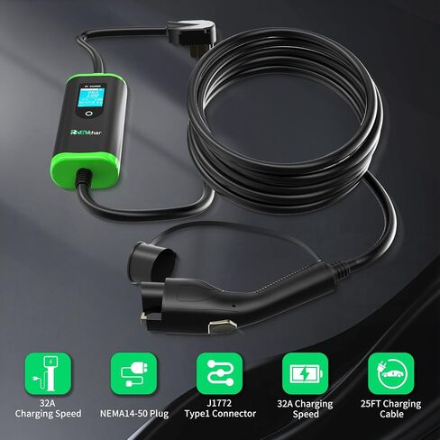 Level 2 EV Charger 32A Adjustable J1772 Electric Vehicle Charger with NEMA 14-50 Plug 25FT Cable 32 Amps Adjustable Current Charging Station Delay Charging Function Car Charger for All EVs in Saudi Arabia