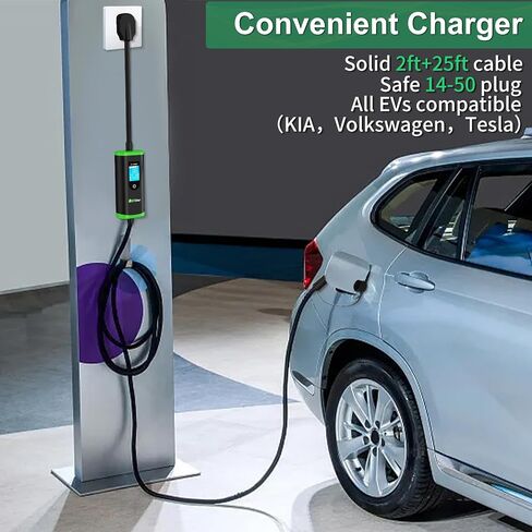 Level 2 EV Charger 32A Adjustable J1772 Electric Vehicle Charger with NEMA 14-50 Plug 25FT Cable 32 Amps Adjustable Current Charging Station Delay Charging Function Car Charger for All EVs in Saudi Arabia
