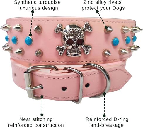 Spiked Dog Collar -Adjustable PU Leather Pet Collar for Small Medium Large Dogs Gift for Boys Girls Dog Pink-M in Saudi Arabia