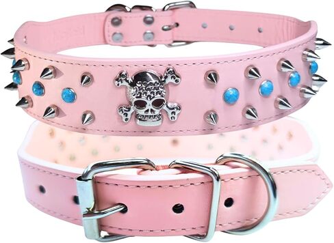 Spiked Dog Collar -Adjustable PU Leather Pet Collar for Small Medium Large Dogs Gift for Boys Girls Dog Pink-M in Saudi Arabia