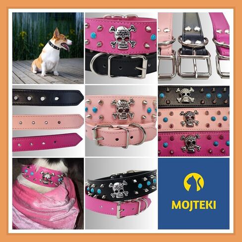 Spiked Dog Collar -Adjustable PU Leather Pet Collar for Small Medium Large Dogs Gift for Boys Girls Dog Pink-M in Saudi Arabia