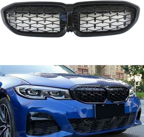 شبكة ماسية جديدة G20 G28 لسيارات BMW 3 Series شبكة أمامية لشبكات الكلى المصد الأمامي بديلة 2019-2021 (أسود) in Saudi Arabia