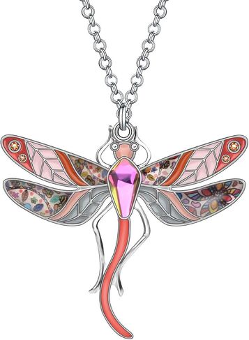 BONSNY Statement Enamel Rhinestone Dragonfly Necklaces Pendant Original Design Gifts for Women Nature lover Jewelry in Kuwait