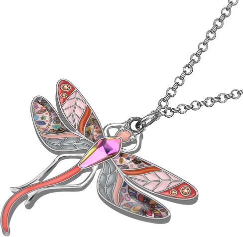 BONSNY Statement Enamel Rhinestone Dragonfly Necklaces Pendant Original Design Gifts for Women Nature lover Jewelry in Kuwait