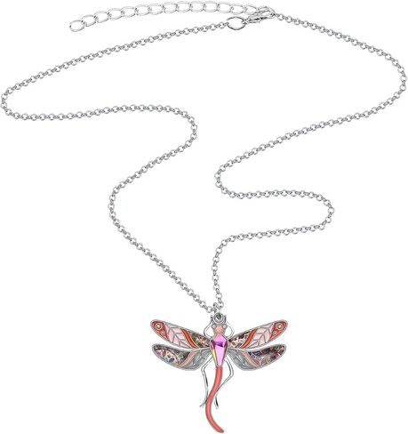 BONSNY Statement Enamel Rhinestone Dragonfly Necklaces Pendant Original Design Gifts for Women Nature lover Jewelry in Kuwait