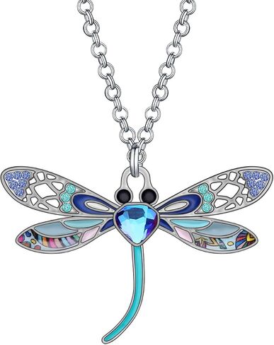 BONSNY Statement Enamel Rhinestone Dragonfly Necklaces Pendant Original Design Gifts for Women Nature lover Jewelry in Kuwait