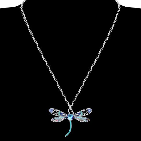BONSNY Statement Enamel Rhinestone Dragonfly Necklaces Pendant Original Design Gifts for Women Nature lover Jewelry in Kuwait